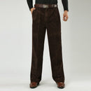 Men's Corduroy Trousers Wide Leg Classic Fit with Pleats and Belt Loops