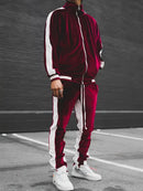 Men's Velvet Tracksuit 2-Piece Set with Zipper and Drawstring