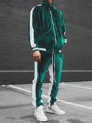 Men's Velvet Tracksuit 2-Piece Set with Zipper and Drawstring