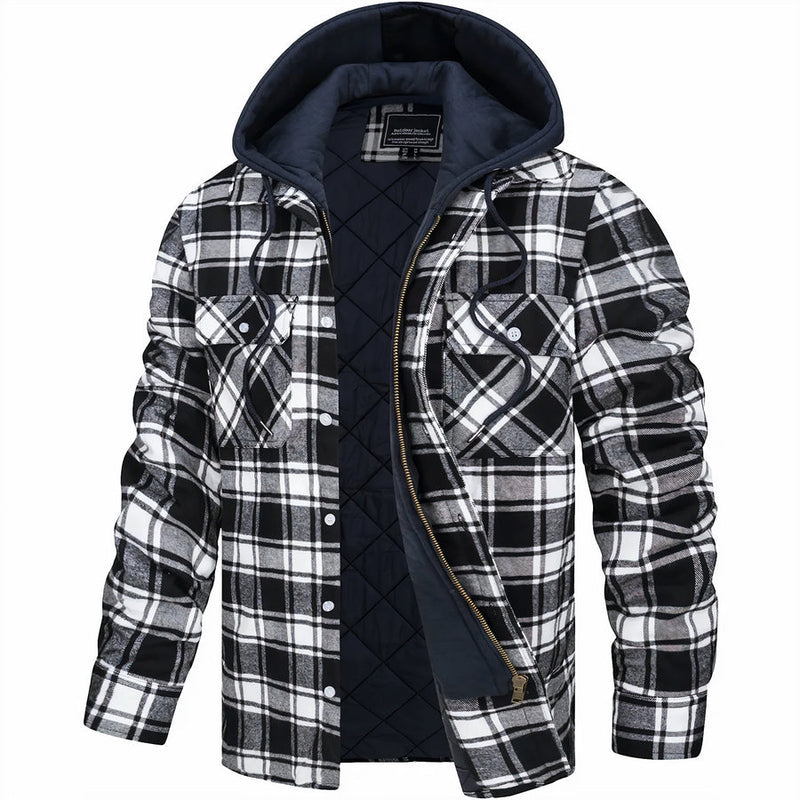 Men's Plaid Hooded Bomber Jacket with Quilted Lining