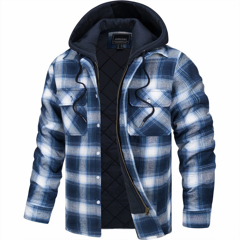 Men's Plaid Hooded Bomber Jacket with Quilted Lining