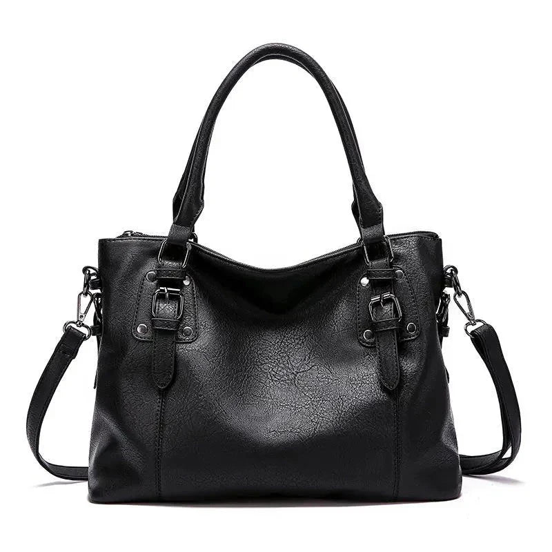 Women's Convertible Shoulder and Handbag with Dual Buckle Detail