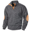 Men’s Button Neck Jumper with Stand Collar and Elbow Patches