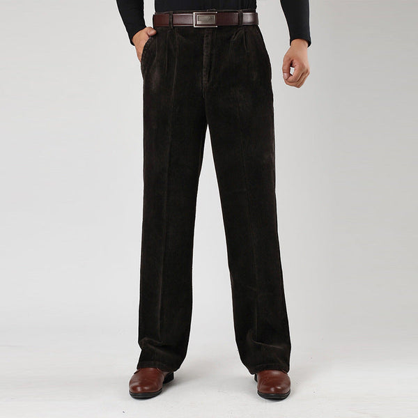 Men's Corduroy Trousers Wide Leg Classic Fit with Pleats and Belt Loops