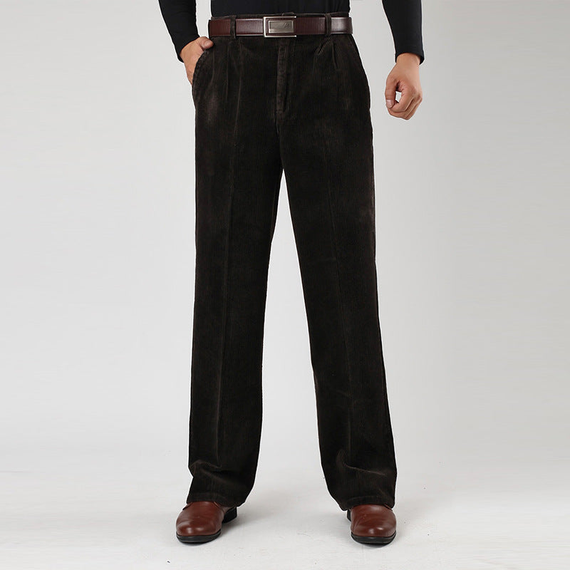 Men's Corduroy Trousers Wide Leg Classic Fit with Pleats and Belt Loops