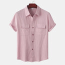 Men's Short-Sleeve Casual Shirt with Front Pockets and Button Closure