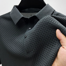 Men's Textured Short Sleeve Polo Shirt with Modern Button Detail