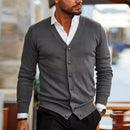 Men's Slim Fit V-Neck Cardigan with Button Front and Ribbed Hem