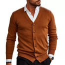Men's Slim Fit V-Neck Cardigan with Button Front and Ribbed Hem