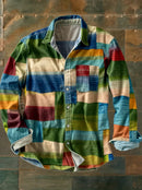 Men's Long Sleeve Patchwork Shirt with Pocket and Button Front