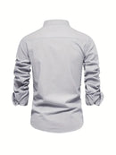Men's Long-Sleeve Button-Up Shirt with Mandarin Collar and Logo