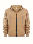 Men's Zip-Up Hoodie with Utility Pockets and Drawstring Hood