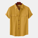 Men's Short-Sleeve Casual Shirt with Front Pockets and Button Closure
