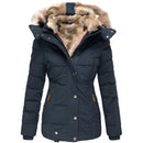Women's Puffer Jacket with Hood and Slim Fit Design