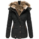 Women's Puffer Jacket with Hood and Slim Fit Design