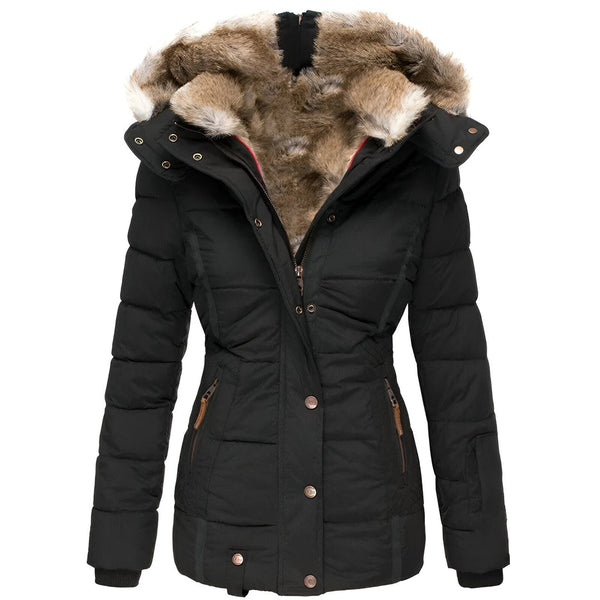 Women's Puffer Jacket with Hood and Slim Fit Design