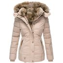 Women's Puffer Jacket with Hood and Slim Fit Design