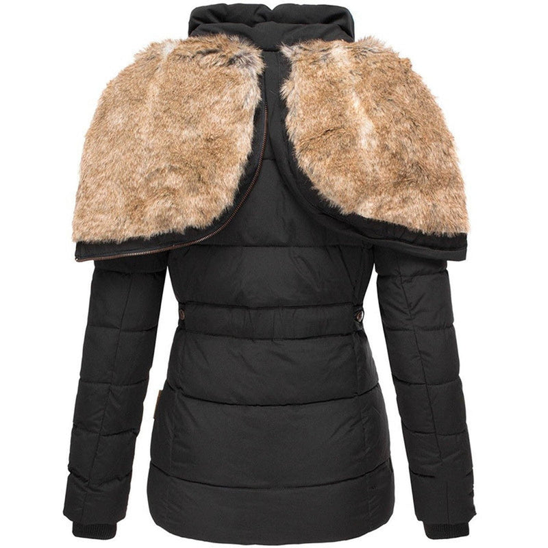 Women's Puffer Jacket with Hood and Slim Fit Design