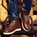 Men’s Lace-Up Moc Toe Boots with Rugged Sole and Casual Street Style