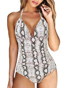 Women's Leopard Print Halter One-Piece Swimsuit