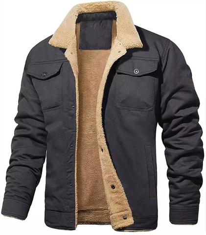 Men's Lined Bomber Jacket with Button Front and Chest Pockets