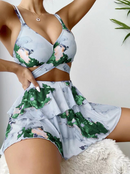 Women's Marble Print Bikini Set with Wrap Top and Skirt Cover-Up