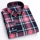 Men's Casual Long Sleeve Plaid Shirt with Button Down Front