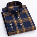 Men's Casual Long Sleeve Plaid Shirt with Button Down Front