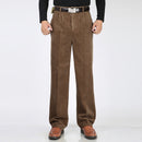 Men's Corduroy Trousers Wide Leg Classic Fit with Pleats and Belt Loops