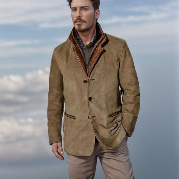 Men's Vintage Leather-Look Coat with Classic Tailored Fit