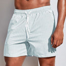 Men's Striped Swim Shorts with Drawstring Waist and Side Pockets