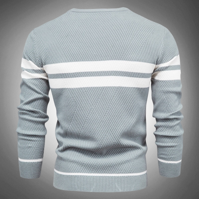 Men’s Striped Crew Neck Knitted Jumper with Textured Pattern Design
