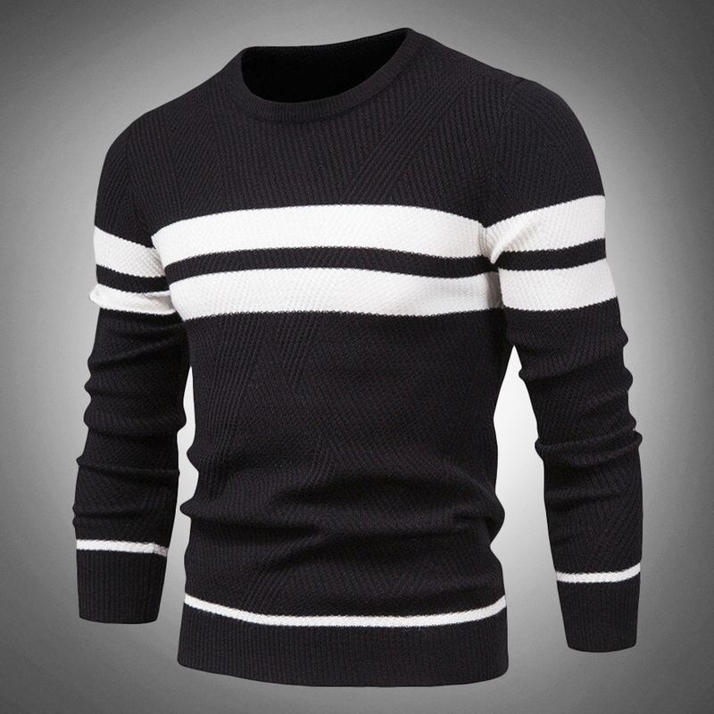 Men’s Striped Crew Neck Knitted Jumper with Textured Pattern Design
