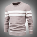 Men’s Striped Crew Neck Knitted Jumper with Textured Pattern Design