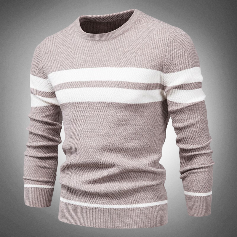 Men’s Striped Crew Neck Knitted Jumper with Textured Pattern Design