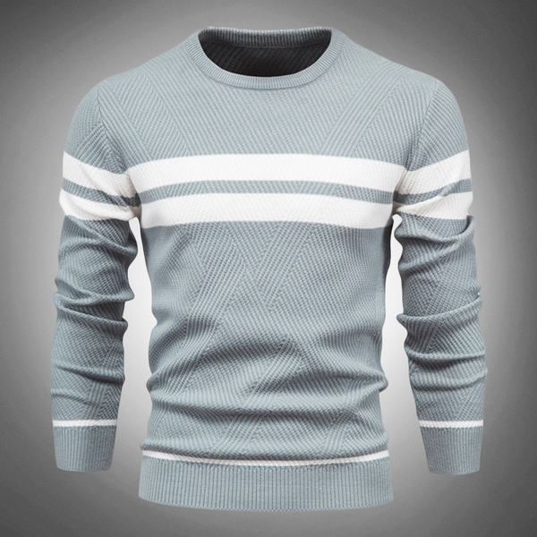 Men’s Striped Crew Neck Knitted Jumper with Textured Pattern Design