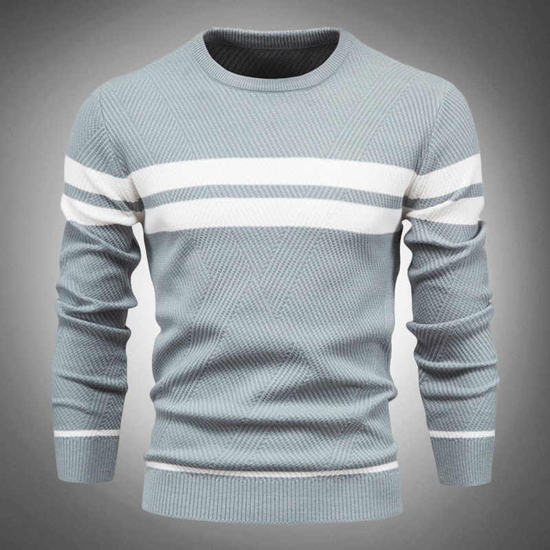 Men’s Striped Crew Neck Knitted Jumper with Textured Pattern Design
