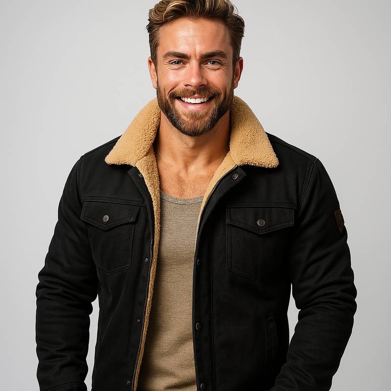 Men's Lined Bomber Jacket with Button Front and Chest Pockets