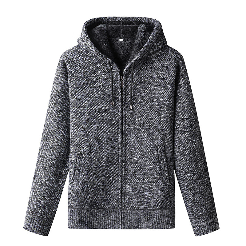Men's Knitted Zip-Up Hoodie Cardigan with Soft Lining and Hood