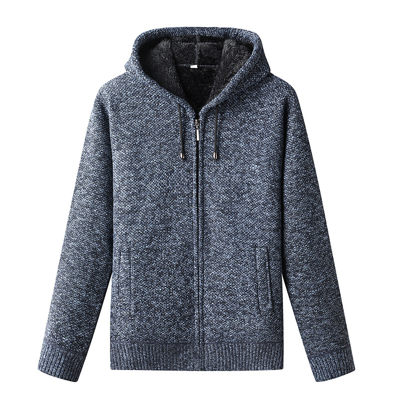 Men's Knitted Zip-Up Hoodie Cardigan with Soft Lining and Hood