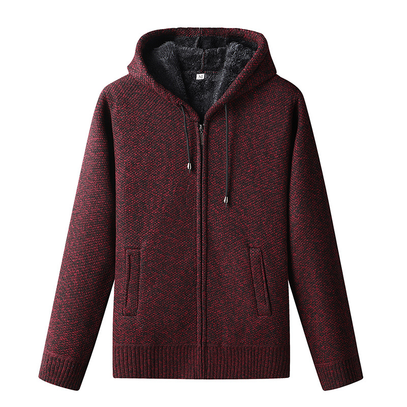 Men's Knitted Zip-Up Hoodie Cardigan with Soft Lining and Hood