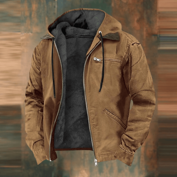 Men's Hooded Bomber Jacket with Lined Interior and Zip Pockets