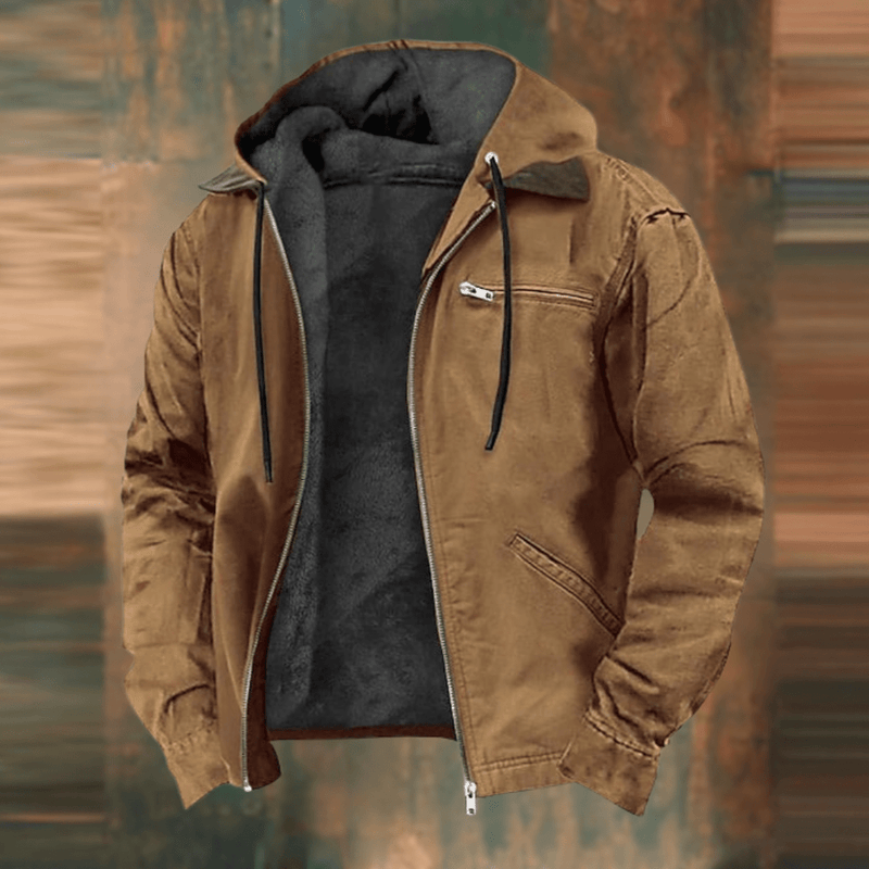 Men's Hooded Bomber Jacket with Lined Interior and Zip Pockets