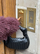 Women's Woven Mini Handbag with Top Handle and Knot Detail