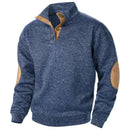 Men’s Button Neck Jumper with Stand Collar and Elbow Patches