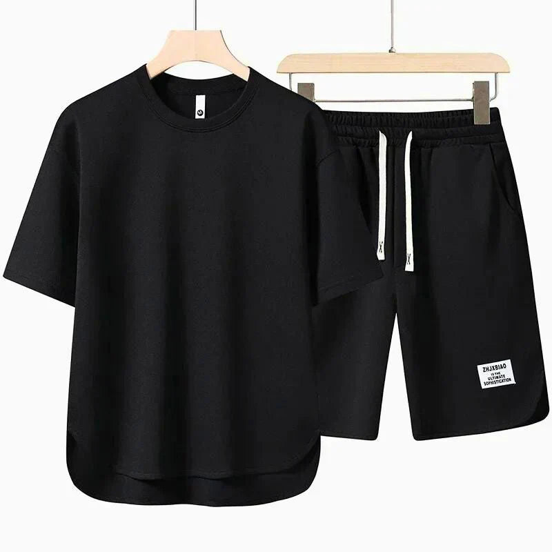 Men's Two Piece Casual T-Shirt and Shorts Set with Drawstring Waist