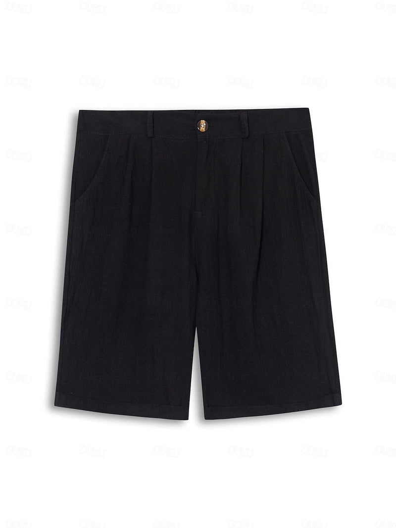 Men's Tailored Pleated Shorts with Cuffed Hem and Side Pockets
