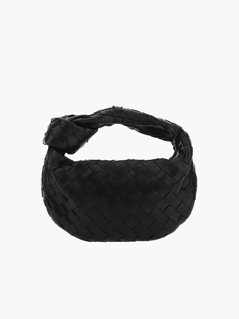 Women's Woven Mini Handbag with Top Handle and Knot Detail