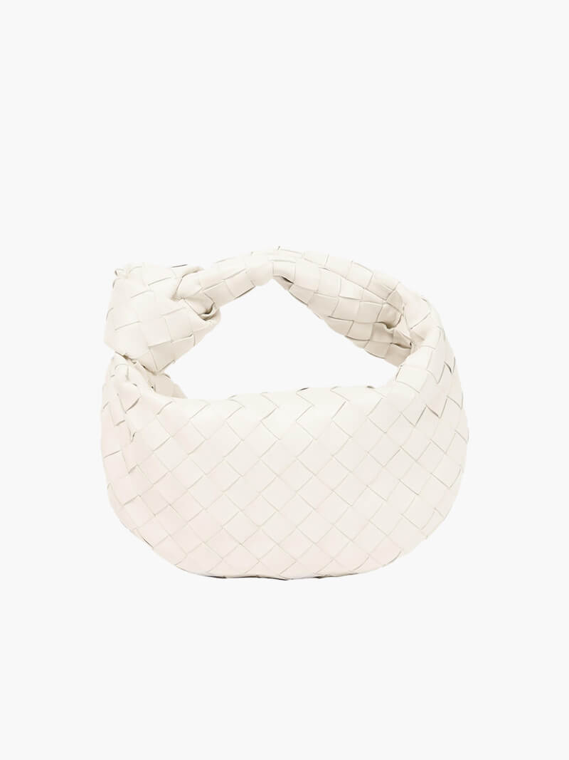 Women's Woven Mini Handbag with Top Handle and Knot Detail