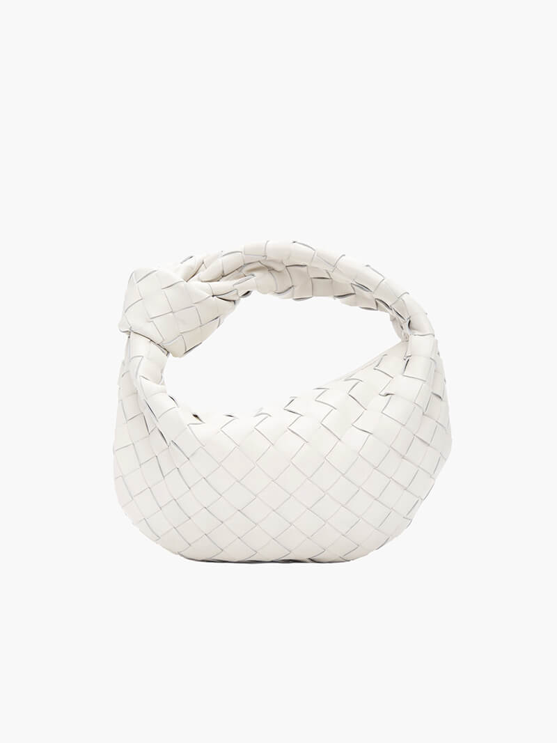 Women's Woven Mini Handbag with Top Handle and Knot Detail